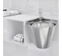 HEFJIAYCIQ Stainless Steel Corner Basin Sink, Wall Mounted Triangular Hand Basin with Faucet, Hand Washing Station for Vanity Laundry Room Kitchen,Silver 1,21x21x21cm