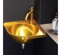 HEFJIAYCIQ Stainless Steel Corner Bathroom Sink, Wall Mounted Small Bathroom Vanity Basin, for Indoor, Garage, Laundry/Utility Room,Gold 2,32x32x17.5cm