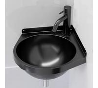 HEFJIAYCIQ Stainless Steel Corner Bathroom Sink, Wall Mounted Vanity Triangle Basin with Faucet & Waste Drain Kit, for Garage, Laundry/Utility Room, Restaurant, Kitchen,Black 2,21x21x15cm