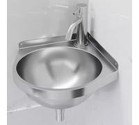 HEFJIAYCIQ Stainless Steel Corner Bathroom Sink, Wall Mounted Vanity Triangle Basin with Faucet & Waste Drain Kit, for Garage, Laundry/Utility Room, Restaurant, Kitchen,Silver 2,21x21x15cm