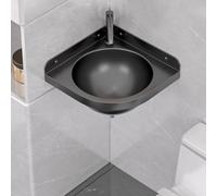 HEFJIAYCIQ Stainless Steel Corner Bathroom Sink, Wall Mounted Vanity Triangle Basin with Faucet & Waste Drain Kit, for Garage, Laundry/Utility Room, Restaurant, Kitchen,Black 2,32x32x17.5cm