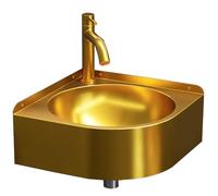 HEFJIAYCIQ Stainless Steel Corner Bathroom Vessel Sink, Triangular Wall Mount Vanity Hand Basin with Faucet, for Dining Room Kitchen Laundry Room Garden,Gold 1,32x32x15cm