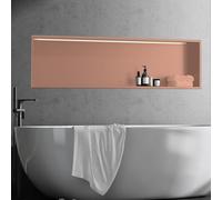 HEFJIAYCIQ Stainless Steel Shower Niche, No Tile Needed Wall Niche Shelf with Led Light, Recessed Shower Shelf for Bathroom Storage,Brass,32x12.5x62cm