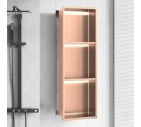 HEFJIAYCIQ Stainless Steel Wall Niche with LED Light, 12X35in 3-Tiers Recessed Bathroom Storage Shelf, No Tile Need Wall Cabinet,3Tier Brass,28x12.5x90cm