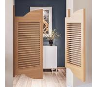 HEFJIAYCIQ Swinging Louvered Cafe Door with Hinges, Auto Close Premade Solid Wood Swing Doors, for Kitchen Bar Hallway Porch Entrance,Natural,120x90cm