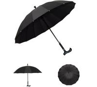 HEFJIAYCIQ Walking Stick Umbrella, Auto Open Cane Umbrella with Longer Handle, Windproof Rain Umbrella for Men & Women,Black,84cm/33inch