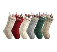 Heflashor Personalized Christmas Stockings, 18” Large Custom Xmas Knit Stocking with Embroidered Name and icon for Kids Family Holiday Christmas Party Fireplace Decoration,Cable Knitted,2