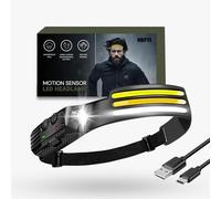 HEFTI Rechargeable Head Torch - Super Bright, Wide Beam LED, Red Light Feature, Waterproof, Motion Sensor, Lightweight for Running, Hiking, Dog Walking, Helmet Use, Reading, Camping, & DIY
