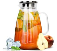 HEFTMAN 2 Litre Glass Jug with Lid - Water Jug Made of Heat Resistant Borosilicate, Glass Pitcher for Iced Tea, Juice, Milk, Sangria, Hot or Cold Drinks