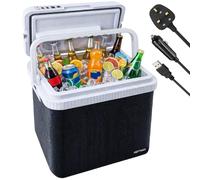 HEFTMAN 24L Electric Cool Box - Electric Cooler Box 12V 240V with Mains Plug, USB-A Cable & 12V Car Plug, Hot & Cold Functions, Insulated Portable Plug in Cool Box for Car, Camping, Travel & Home Use