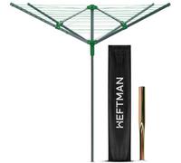 HEFTMAN Outdoor Rotary Washing Line - 45m Easy Assembly 4 Arm Rotary Washing Line Heavy Duty Weather-Proof, Powder Coated Finish Outdoor Clothes Dryer with Cover & Ground Spike (Green, 45m)