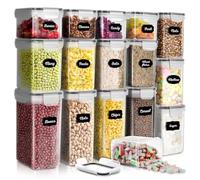 HEFTMAN Airtight Food Storage Container - Set of 16 Plastic Kitchen Storage Containers - Clear, BPA-Free Cereal, Flour, Pasta Storage Containers with Labels & Pen Pantry Organizers and Storage