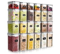 HEFTMAN Airtight Food Storage Container - Set of 24 Plastic Kitchen Storage Containers - Clear, BPA-Free Cereal, Flour, Pasta Storage Containers with Labels & Pen Pantry Organizers and Storage