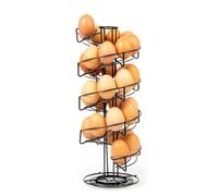 HEFTMAN Black Spiral Egg Holder - Freestanding Egg Storage for Kitchen for Up To 32 Eggs - Sturdy, Rotatable, Anti-Slip Base - Keep in Date Order, Roll Down Dispenser