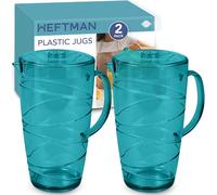 HEFTMAN Blue Plastic Jugs 2 Litre - 2 Pack Plastic Jug with Lid & Vented Spout, Ideal as Water Jug for BBQ's, Cocktails, Parties, Camping & Everyday Indoor/Outdoor Use - Pack of 2