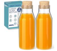 HEFTMAN Carafe Glass Bottle 1.5 Litre (2 Pack) - Glass Bottle with Cork Lid | Clear Water Carafe for Hot & Cold Beverages, Reusable Fabric Softener Jars, Laundry Detergent Storage Jar with Stopper