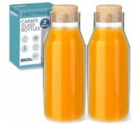HEFTMAN Carafe Glass Bottle 2 Litre (2 Pack) - Glass Bottles with Cork Lid