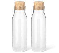 HEFTMAN Set of 2 Glass Carafe, 1 Litre, Clear Glass Bottle for Hot and Cold Drinks, Water Carafe Glasses with Cork Lid, Refillable Fabric Softener Cans with Stopper, Pack of 2