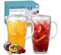 HEFTMAN Clear Plastic Jugs 2 Litre - 2 Pack Plastic Jug with Lid | Water Jug with Lid, Vented Spout, Ideal for Cocktails, BBQ's, Parties, Camping & Everyday Indoor/Outdoor Use