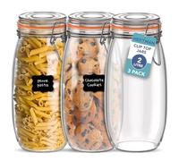 HEFTMAN Clip Top Glass Jars Set of 3-2 Litre Airtight Glass Jars with Lids & Silicone Seal for Pasta, Sourdough Starter, Chutney, Pickling, Kitchen Organisation - Empty Food Storage Jar Set (3 Pack)