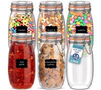 HEFTMAN Clip Top Glass Jars Set of 6-1.5L Airtight Glass Jars with Lids & Silicone Seal for Pasta, Sourdough Starter, Chutney, Pickling, Kitchen Organisation - Empty Food Storage Jar Set (6 Pack)