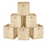 HEFTMAN Foldable Storage Cube Boxes - Set of 6 (30 x 30 x 30cm, Beige) | Beige Fabric Storage Boxes with Grommet Handle, Space Saving Fabric Cube Storage Boxes for Clothes, Toys, Books Organisation