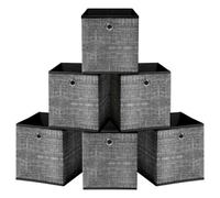 HEFTMAN Foldable Storage Cube Boxes - Set of 6 (30 x 30 x 30cm, Grey/Black) | Grey & Black Fabric Storage Boxes with Grommet Handle, Space Saving Fabric Cube Storage Boxes for Clothes, Toys, Books