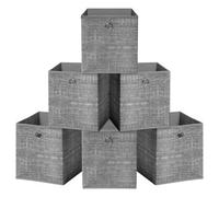 HEFTMAN Foldable Storage Cube Boxes - Set of 6 (33 x 33 x 33cm, Grey) | Grey Fabric Storage Boxes with Grommet Handle, Space Saving Fabric Cube Storage Boxes for Clothes, Toys, Books Organisation