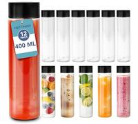HEFTMAN Empty Plastic Juice Bottles with Lid, Sensory PET Bottles for Water, Iced Coffee, Smoothie To Go - Black Screw Cap, Food-Safe, 12 Pieces