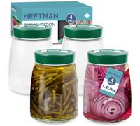 HEFTMAN Fermenting Jar with 1 Way Air Release Vent - 1.4 litres, 4 Pack - Ideal for Safe Fermentation for Kefir, Kimchi, Sauerkraut, Sourdough Starter, Overnight Oats - Fermentation Jars x 4 (Green)