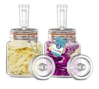 HEFTMAN Fermenting Jar 2 Pack with Airlock - 1L for Safe Fermentation for Kefir, Kimchi, Sauerkraut, Sourdough Starter - Silicone Lids & Fermentation Weights - Fermentation Jars 2 Pack (Full Set)