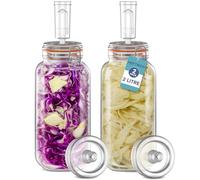 HEFTMAN Fermenting Jar 2 Pack with Airlock - 2L for Safe Fermentation for Kefir, Kimchi, Sauerkraut, Sourdough Starter - Silicone Lids & Fermentation Weights - Fermentation Jars 2 Pack (Full Set)