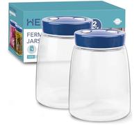 HEFTMAN Fermenting Jar with 1 Way Air Release Vent - 1.4 Litres, 2 Pack - Ideal for Safe Fermentation for Kefir, Kimchi, Sauerkraut, Sourdough Starter, Overnight Oats - Fermentation Jars x 2 (Blue)