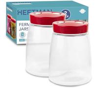 HEFTMAN Fermenting Jar with 1 Way Air Release Vent - 1.4L, 2 Pack (Red)