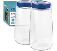 HEFTMAN Fermenting Jar with 1 Way Air Release Vent - 2.2L, 2 Pack (Blue) | Fermentation Jars, Ideal for Safe Fermentation for Kefir, Kimchi, Sauerkraut, Sourdough Starter, Overnight Oats