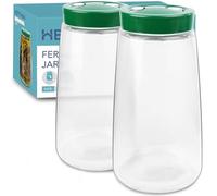 HEFTMAN Fermenting Jar with 1 Way Air Release Vent - 2.2L, 2 Pack (Green) | Fermentation Jars, Ideal for Safe Fermentation for Kefir, Kimchi, Sauerkraut, Sourdough Starter, Overnight Oats