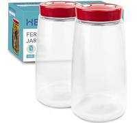 HEFTMAN Fermenting Jar With 1 Way Air Release Vent - 2.2 Litres, 2 Pack - Ideal for Safe Fermentation for Kefir, Kimchi, Sauerkraut, Sourdough Starter, Overnight Oats - Fermentation Jars Pack of 2