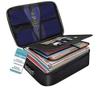 HEFTMAN Fireproof Document Box - Portable File Organiser for A4 Documents | Large Capacity, Waterproof & Fireproof Document Bag with Lock for Passports, Certificates, Legal Files, Valuables (Black)