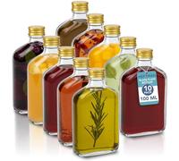 HEFTMAN Flask Small Glass Bottles - 10 Pack 100ml Glass Bottles with Lids, Empty, Airtight, Reusable 100ml Bottle - Perfect for Gin, Wine, Vinegar, Homemade Beverages, Sauces, Décor