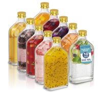 HEFTMAN Flask Small Glass Bottles - 10 Pack 500ml Glass Bottles with Lids