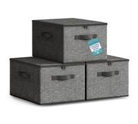 HEFTMAN Foldable Storage Boxes with Lids - Set of 3 (Dark Grey) | 40 x 30 x 25cm, Non-Woven Fabric Storage Boxes with Lids & Handles, Collapsible Clothing Storage Box for Wardrobe, Bedroom