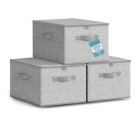 HEFTMAN Foldable Storage Boxes with Lids - Set of 3 (Light Grey) | 40 x 30 x 25cm, Non-Woven Fabric Storage Boxes with Lids & Handles, Collapsible Clothing Storage Box for Wardrobe, Bedroom