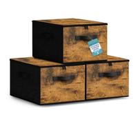HEFTMAN Foldable Storage Boxes with Lids - Set of 3 (Rustic Brown) | 40 x 30 x 25cm, Non-Woven Fabric Storage Boxes with Lids & Handles, Collapsible Clothing Storage Box for Wardrobe, Bedroom