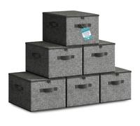 HEFTMAN Foldable Storage Boxes with Lids - Set of 6 (Dark Grey) | 40 x 30 x 25cm, Non-Woven Fabric Storage Boxes with Lids & Handles, Collapsible Clothing Storage Box for Wardrobe, Bedroom