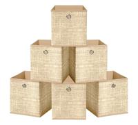 HEFTMAN Foldable Storage Cube Boxes - Set of 6 (26 x 26 x 28cm, Beige) | Beige Fabric Storage Boxes with Grommet Handle, Space Saving Fabric Cube Storage Boxes for Clothes, Toys, Books Organisation