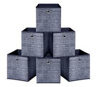 HEFTMAN Foldable Storage Cube Boxes - Set of 6 (26 x 26 x 28cm, Blue) | Blue Fabric Storage Boxes with Grommet Handle, Space Saving Fabric Cube Storage Boxes for Clothes, Toys, Books Organisation