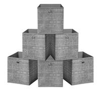 HEFTMAN Foldable Storage Cube Boxes - Set of 6 (26 x 26 x 28cm, Grey) | Grey Fabric Storage Boxes with Grommet Handle, Space Saving Fabric Cube Storage Boxes for Clothes, Toys, Books Organisation