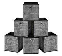 HEFTMAN Foldable Storage Cube Boxes - Set of 6 (30 x 30 x 30cm, Grey/Black) | Grey & Black Fabric Storage Boxes with Grommet Handle, Space Saving Fabric Cube Storage Boxes for Clothes, Toys, Books