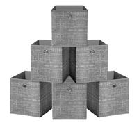 HEFTMAN Foldable Storage Cube Boxes - Set of 6 (30 x 30 x 30cm, Grey) | Grey Fabric Storage Boxes with Grommet Handle, Space Saving Fabric Cube Storage Boxes for Clothes, Toys, Books Organisation