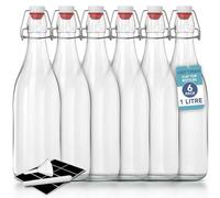 HEFTMAN Glass Bottles with Stoppers - 1 Litre, 6 Pack Swing Top Bottles